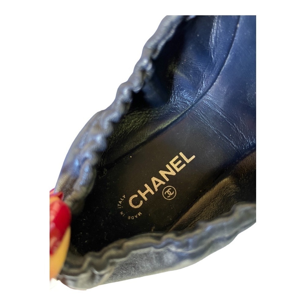 Chanel  shoes Loafers Navy Lamb leather quilted CC logo Flats sz 37.5 - Picture 7 of 11